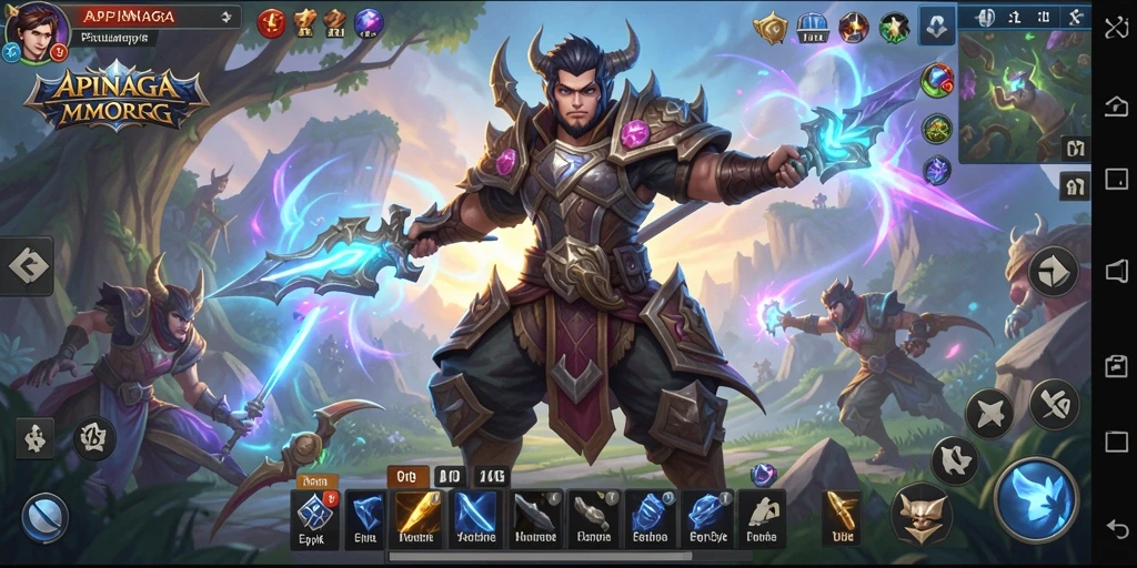 Screenshot gameplay APINAGA menampilkan aksi seru dalam pertempuran MMORPG.