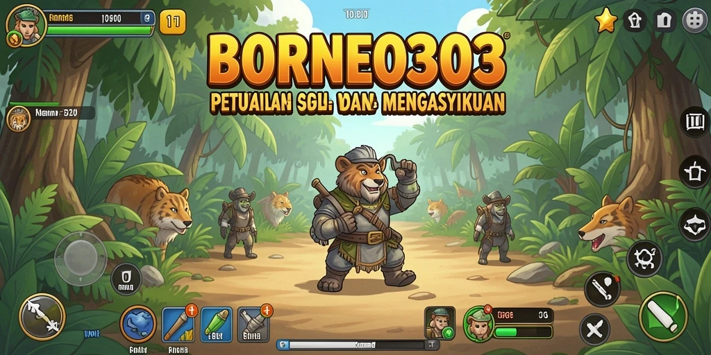 Screenshot gameplay <strong>BORNEO303</strong> yang menunjukkan karakter beraksi dalam mode idle.