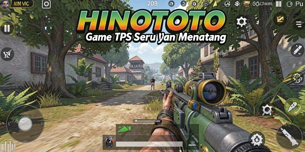 Tampilan gameplay seru dari HINOTOTO menampilkan aksi tembak-tembakan yang mendebarkan.