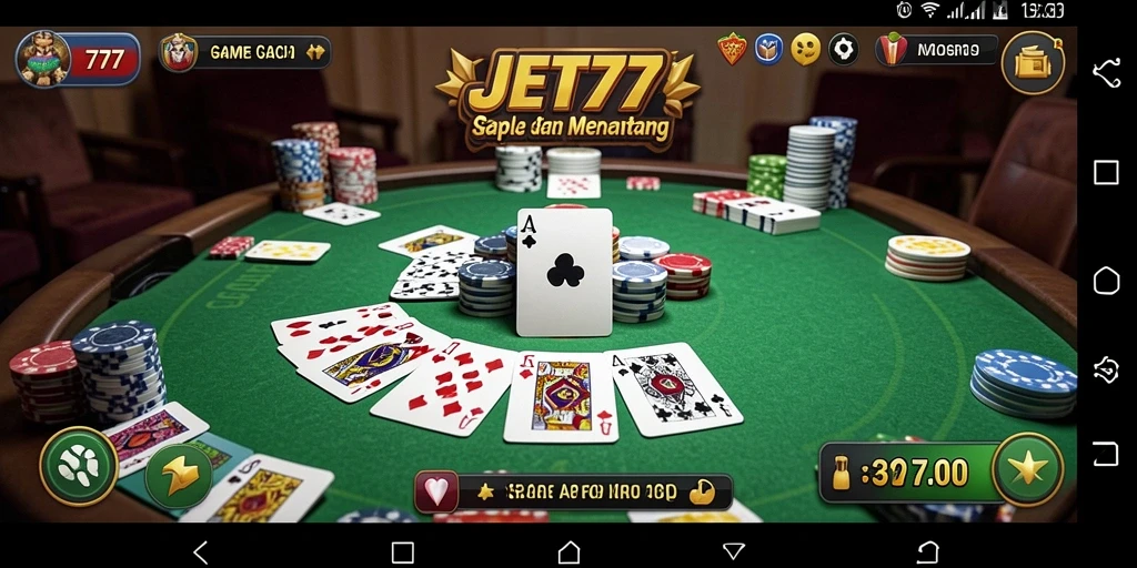 Screenshot JET77 menampilkan gameplay Gaple yang seru dan interaktif.
