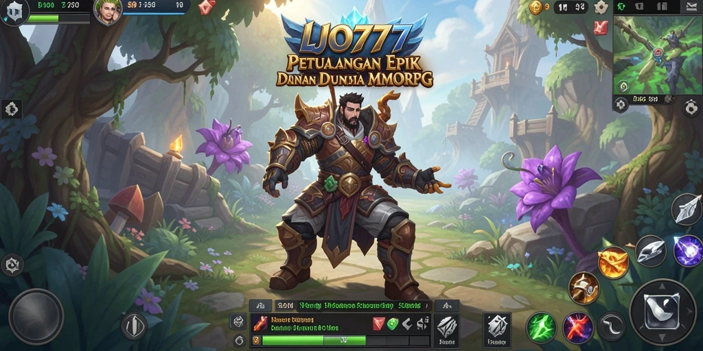 Screenshot gameplay MMORPG LJO777 menampilkan pertarungan seru dan karakter yang berwarna-warni.