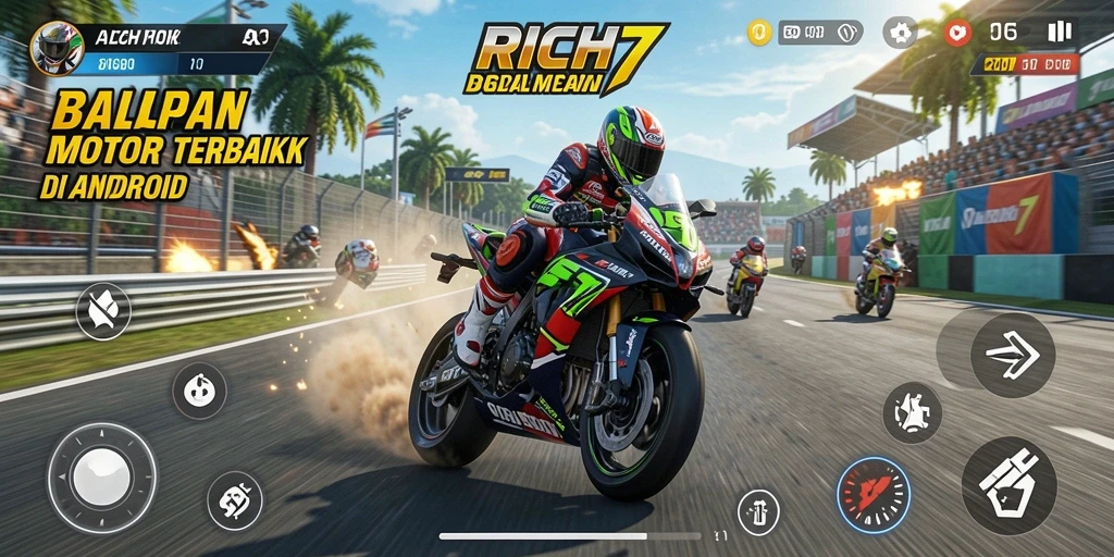 Gameplay RICH7 yang mendebarkan dalam balapan motor.
