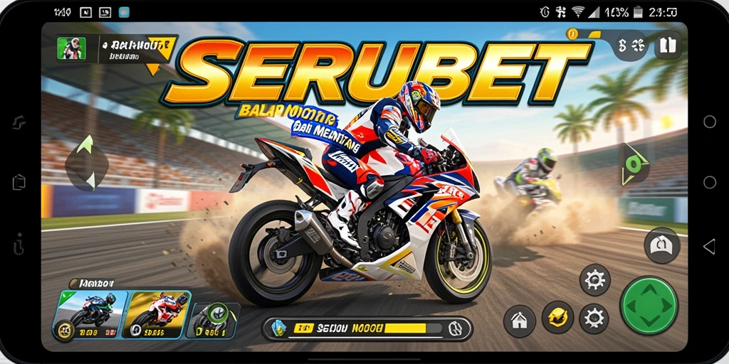 Tampilan seru balapan motor di SERUBET dengan grafis menarik.